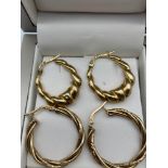 Two pairs of 9ct gold hoop earrings. [3.40Grams]