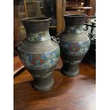 A Pair of 18th/ 19th century Chinese bronze and cloisonnï¿½ urn vases. [34cm height]