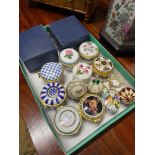 A Tray of various ornate trinket boxes. Some in the shape of eggs.