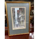 Antique watercolour depicting Dutch town alley way. Signed by the artist. [Frame 43x30cm]