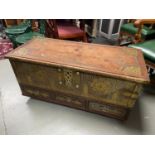 A 19th century [possibly earlier] Arabic travelling chest. designed with brass studs and designs. [