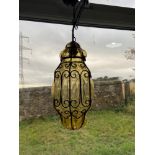 A Vintage Murano art glass and metal caged ceiling light by Gianni Seguso. C1960. [Glass section