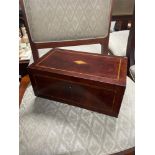 A Victorian Mahogany document box designed with single inlay design and initials to the lid.