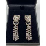 A Pair of 925 silver and coloured CZ Cartier style Panther Earrings.