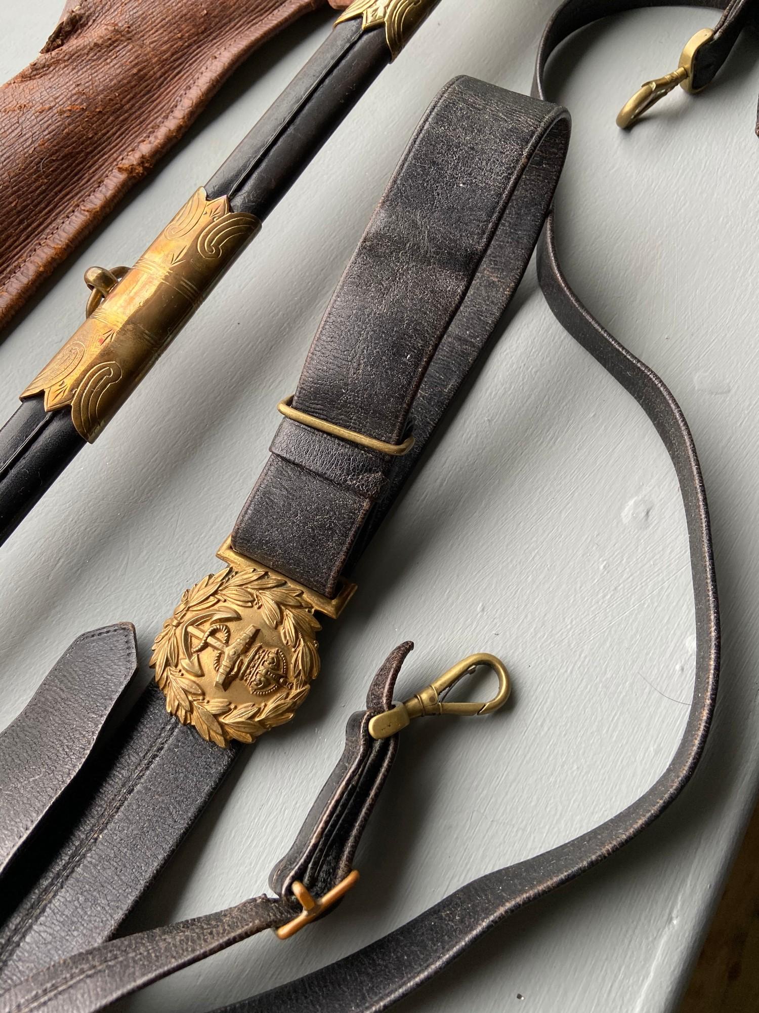 A Royal Navy officers sword, scabbard and belt, Sword is produced by Gieve Matthews & Seagrove - Image 6 of 20