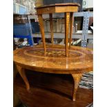 A Vintage Italian inlaid lounge table together with a matching musical side table with lift up top.