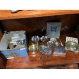 A Lot containing various silver plated and E.P Wares. Items include cigarette/ cigar box, cutlery
