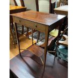 An Edwardian two tier window table with a single under drawer.