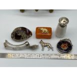 A Lot of collectables to include enamel painted crown within a silver pendant frame, Silver topped