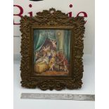 A Regency highly detailed miniature painting depicting lovers surrounded by cherubs. Signed R