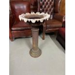 Antique heavy cast iron pedestal plant stand/ bird bath. Designed with a pinched edge [74cm height]