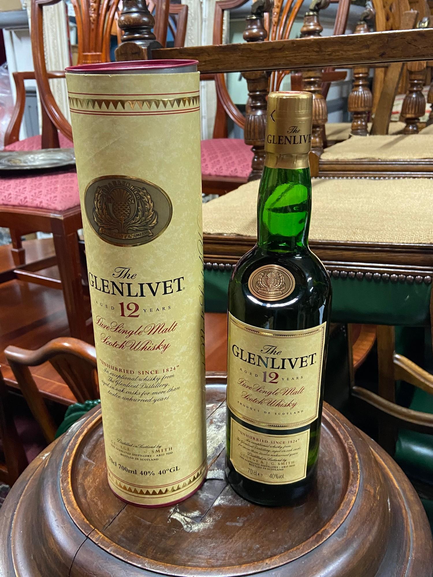 A Bottling of The Glenlivet aged 12 years Pure Single Malt Scotch Whisky. Full, Sealed and Boxed.