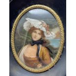 A late 18th/ Early 19th century miniature painting lady portrait. Titled 'La Raine Des Roses' Signed