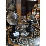 Two antique witches balls and stands