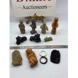 A Collection of Chinese jade and hardstone hand carved figures and sculptures.