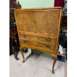 Antique pedestal leg writing bureau. Two doors revealing fitted interior, Has a pull out writing