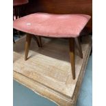 A Retro teak and material topped stool