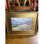 Dorothy Brown original watercolour depicting landscape and castle scene.