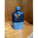 A Vintage pewter, glass and leather hipflask. Detailed with engraved lettering 'Williams Aberdeen