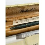 Parker 61 fountain pen, rolled gold cap, green turquoise barrel. Comes with manual and box.