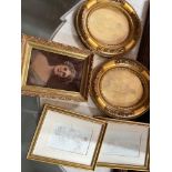 Antique Crystoleum of a lady portrait fitted with an ornate gilt frame, Two Russell Flint prints