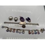 Birmingham silver I.D Bracelet, 925 silver charm bracelet with silver and enamel souvenir charms,