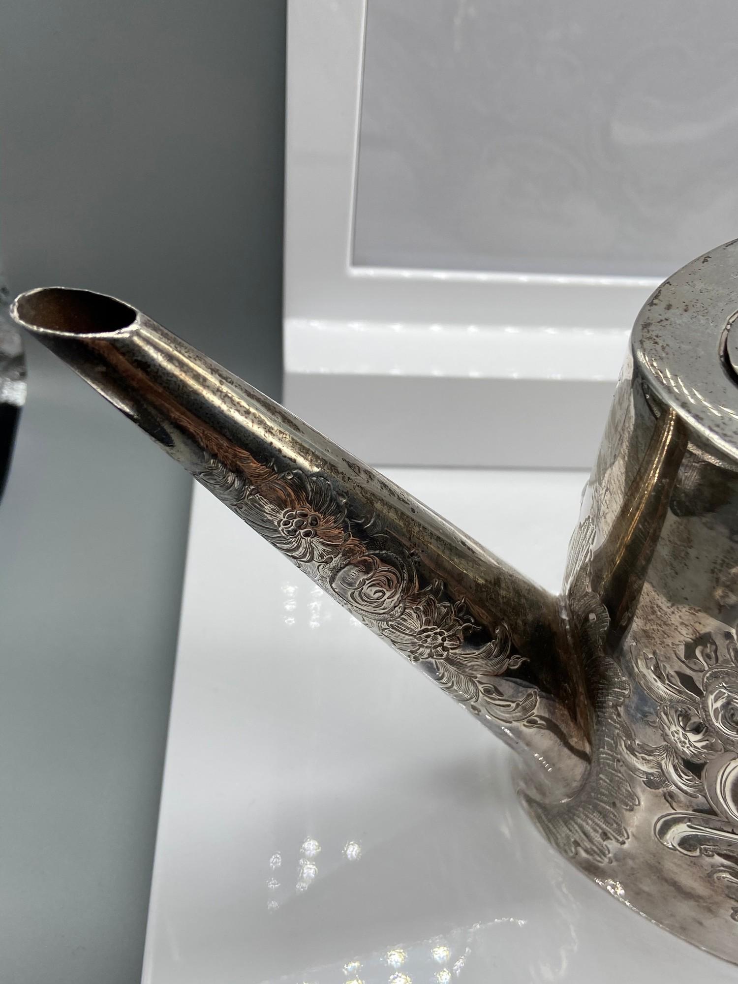 A Georgian London Silver ornate tea pot. Designed with a horn handle. Maker - George Burrows (I) - Image 5 of 7