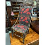 Antique late Victorian nursing chair with high back and designed with Liberty floral design material