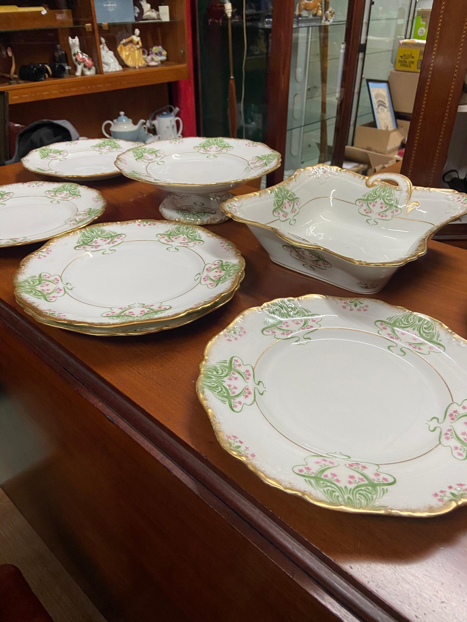 A Beautiful set of Maple & Co London Art Nouveau dinner service plates, tureen and tazza. - Image 2 of 5