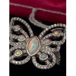 A Lovely example of a ladies 925 silver, cz and opal paneled butterfly ring. [Ring size P]
