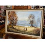 Original oil on board by M. McShane. Depicting two huntsmen and dogs.