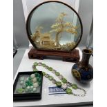 A Collection of oriental collectables which includes Chinese Cloisonné vase, Japanese cork
