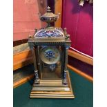 A Victorian highly decorative Brass and cloisonné mantel clock, Designed with bevelled glass
