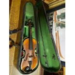 An Antique Violin [13 3/4 inch back] bow and travel case