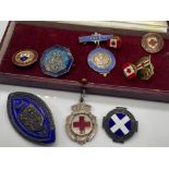 A Lot of vintage nursing badges and various pin badges. Includes three Birmingham silver and