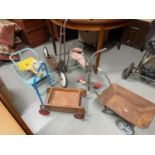 A Selection of play worn children's outdoor toys, Includes scooter, trike, rocking horse, wheel