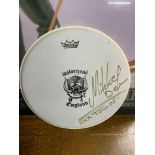 A Signed Motorhead drum skin. Signed by Mickey Dee - Tour 2005.