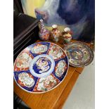 A Lot of various Japanese porcelain wares which includes large Imari charger and Satsuma wall plate.