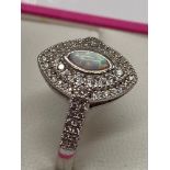 A Ladies 925 Silver cz and opal panned ring. Ring size S.