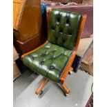 Norwegian made Green leather chesterfield office chair.