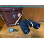 A Pair of Carl Zeiss Jena Jenoptem 10x50w Binoculars with carry case. Together with a brass cased