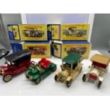 A Lot of four Matchbox Models of Yesteryear with boxes. Y-1 1911 Model T Ford, Y-2 1911 Renault, Y-3