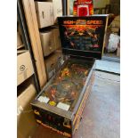 A Vintage Williams High Speed Pinball Machine. Lights up with sounds. May need attention in areas.