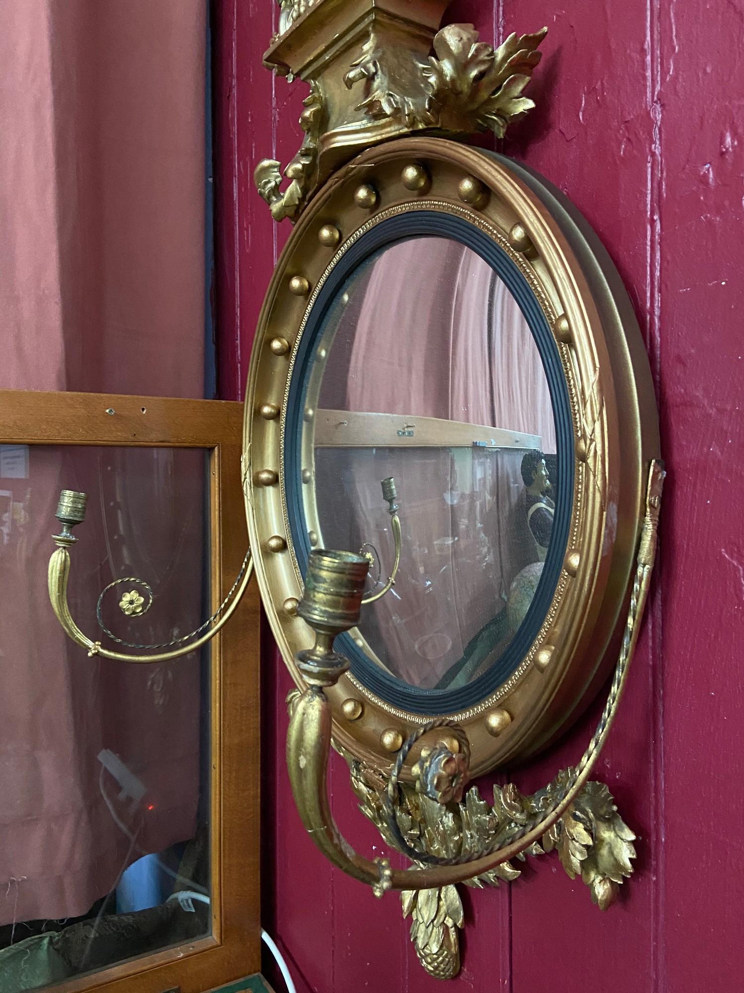 Antique Regency design convex mirror, Designed with original regency Eagle mounts, Wreaths and - Image 3 of 5