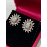 A Pair of 925 silver, cz and opal paneled earrings.