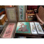A Collection of oriental silk tapestries and paintings
