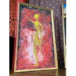 An original oil painting on board titled African Dancing Figure. Painted by Michele M Sutherland.