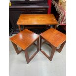 A Retro teak McIntosh of Kirkcaldy fold out card table with two matching under tables.