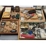 A Lot of two vintage cigar boxes containing a quantity of mixed collectables to include Vesta