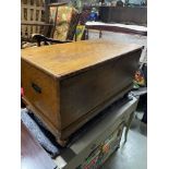 Antique pine bedroom chest with interior storage box area.